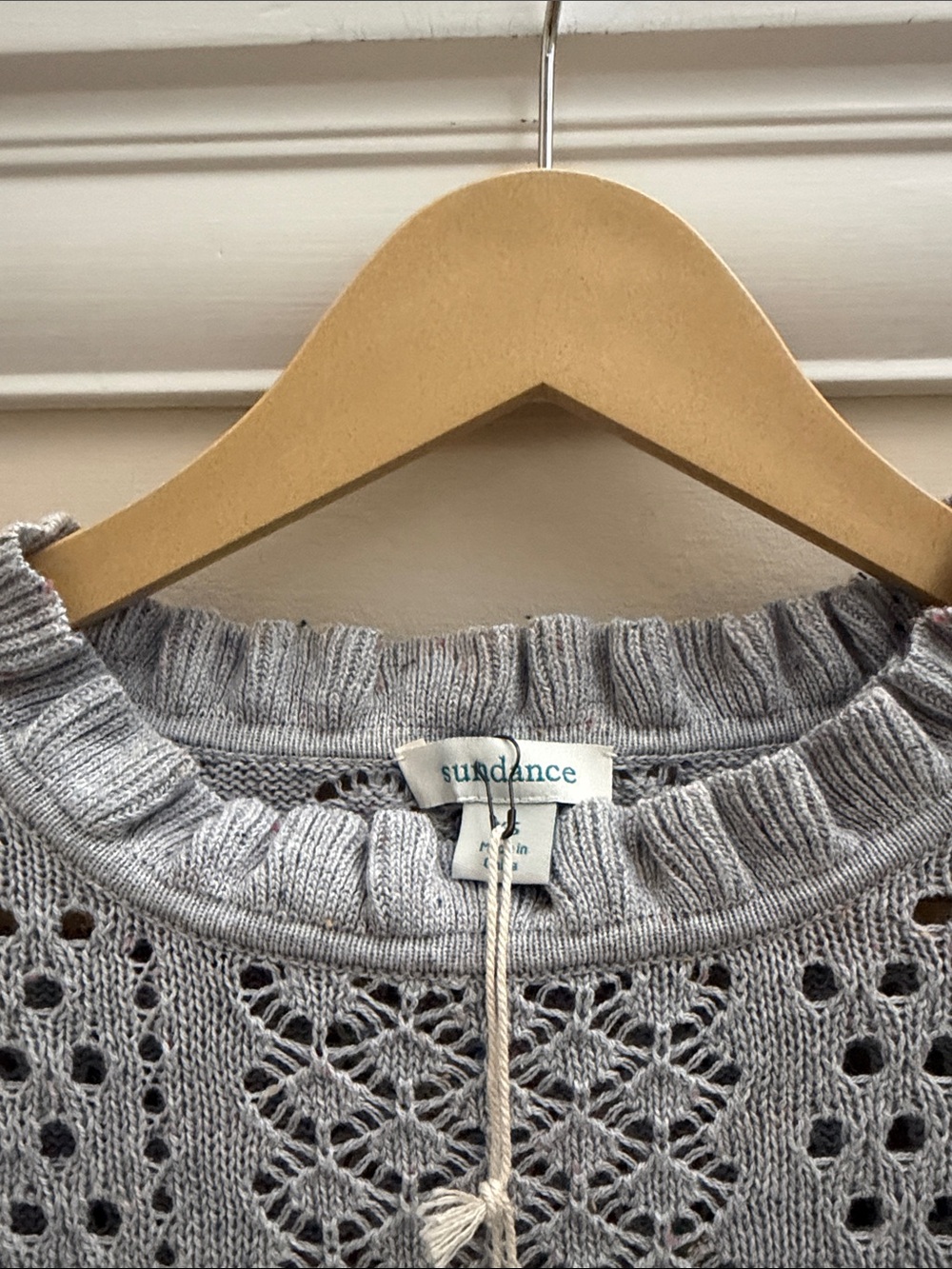 Sundance Light Gray Openwork Ruffle-Neck Sweater - Picture 6 of 6